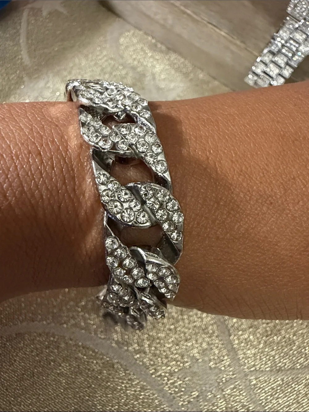 Men’s Blue Dial Crystal-Embellished Silver Watch and silver bracelet set